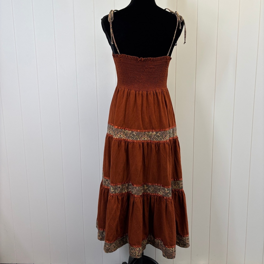 VTG Young Edwardian 70s Festival Boho Faux Suede Tiered Dress Size M Milkmaid - Picture 2 of 10